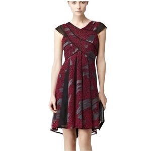 Designer REISS Loretta chiffon dress US size 8 black/red lightweight floaty